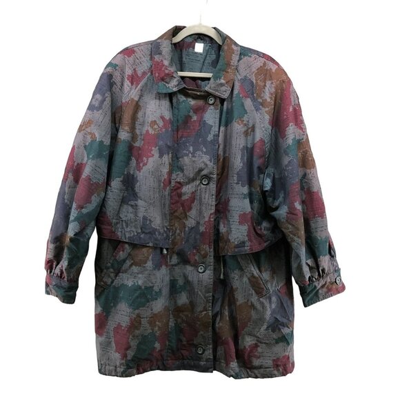 Vintage Jackets & Blazers - Vintage Parka Jacket Womens XL Gray Abstract Multicolor 90s Windbreaker Outdoors